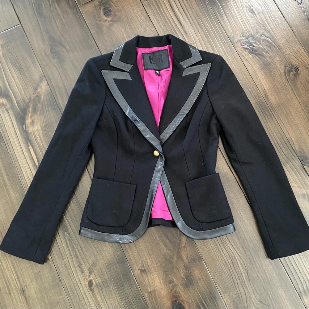 Bebe Collection - Black Fitted Blazer with Leather Trim